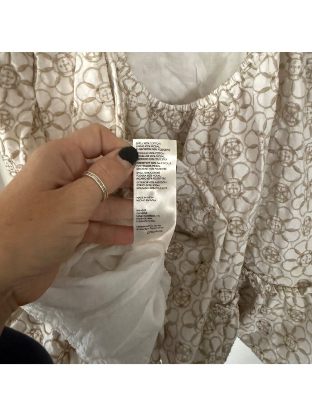 Maeve By Anthropologie Smocked Tunic Open Back Mini Dress In Cream & White Sz 1X - Picture 7 of 11